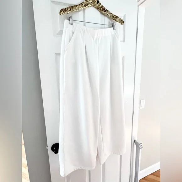 Halara High Waisted Pocket Wide Leg Fleece Casual Pants Sweatpants White - Picture 2 of 9